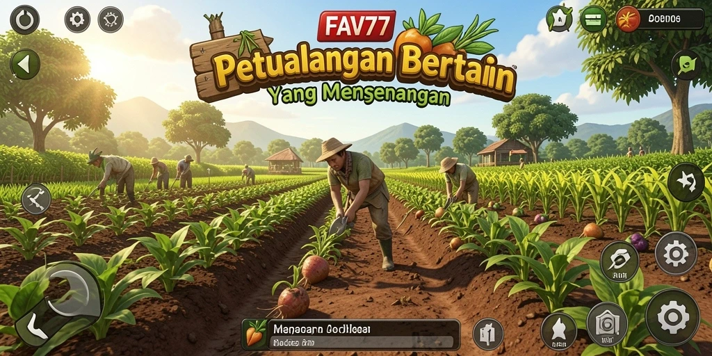 Tangkapan layar gameplay FAV77 menunjukkan aktivitas bertani yang menyenangkan.