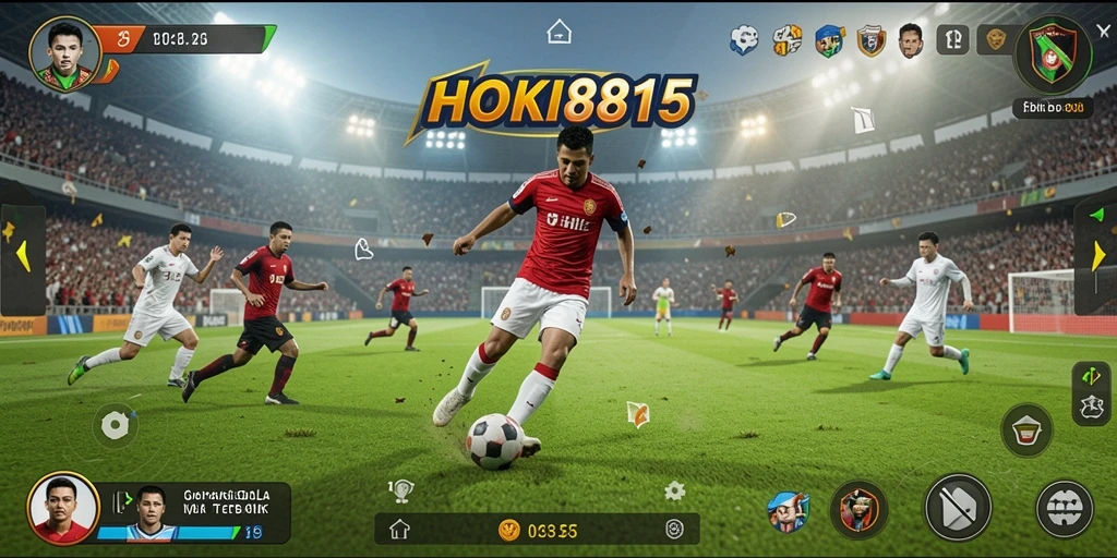 Tampilan gameplay HOKI8815 dengan aksi sepak bola yang mendebarkan.