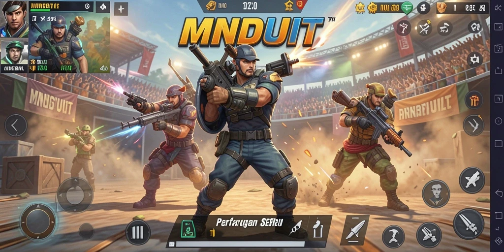 Tampilan screenshot MNDUIT yang menampilkan aksi pertempuran Battle Royale.