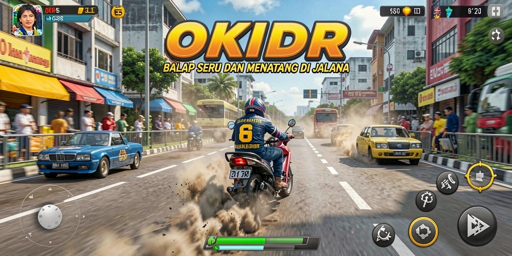 Gameplay Racing penuh aksi di <strong>OKIDR</strong> dengan mobil-mobil cepat.