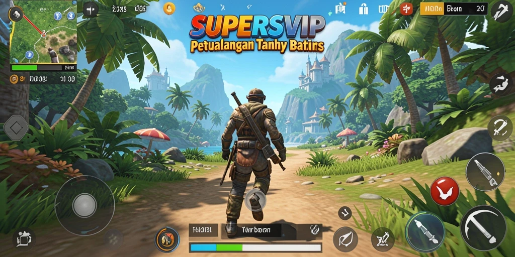 Gameplay SUPERSVIP menunjukkan petualangan seru di dunia terbuka.