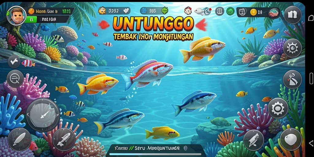Screenshot gameplay UNTUNGGO yang menampilkan aksi menembak ikan.